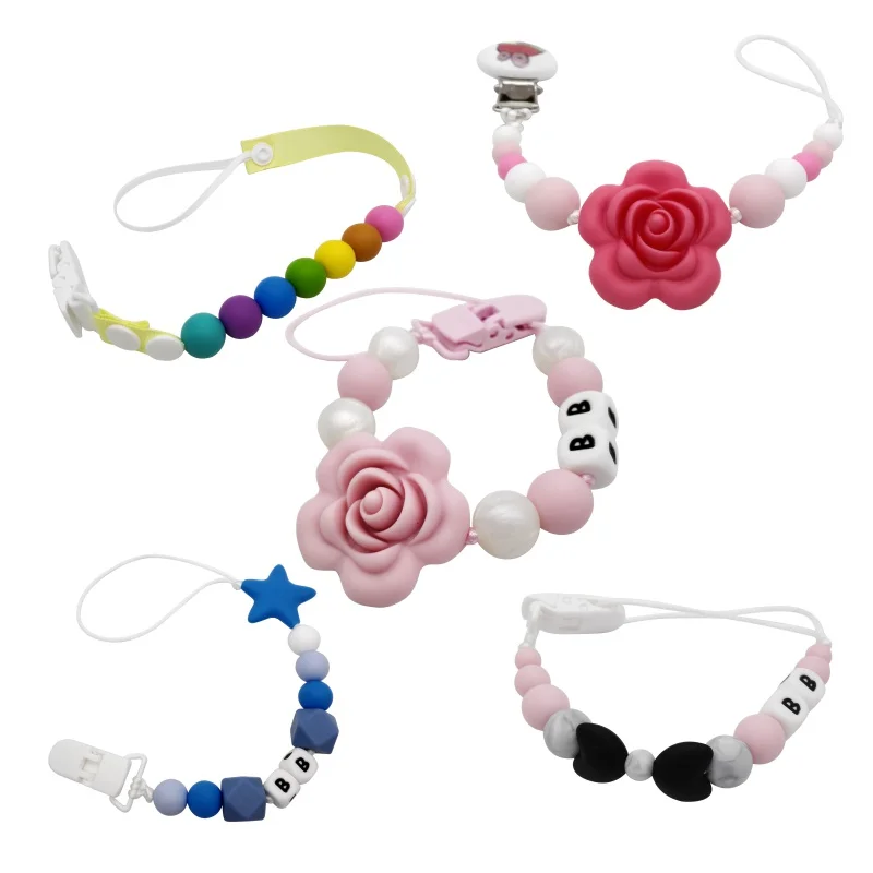 Newborn Baby Silicone Teething Pacifier Clips With Safe ABS Beads Chain Holder For Nipples Chew Toys High Quality | Мать и ребенок