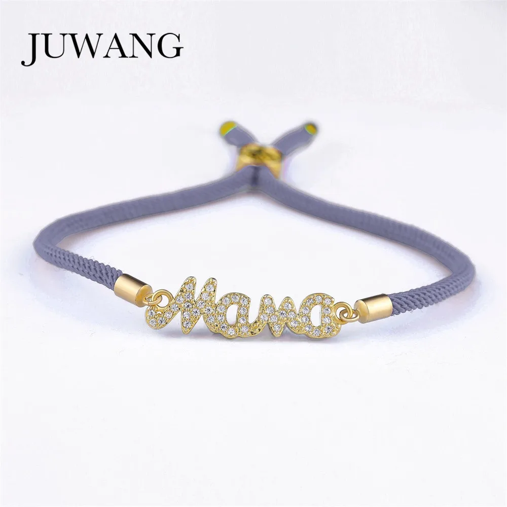 gray-gold JUWANG мама циркон браслет и браслет золотой цвет для женщин мама мальчик очаровательный браслет для девочек Регулируемый подарок на год - Окраска металла: gray-gold