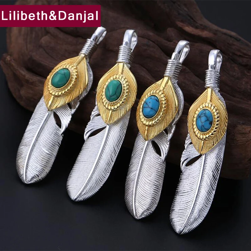 Этнический кулон 100% серебряных украшений 925 пробы для мужчин и женщин с пером летящего орла и голубым камнем в мозаике, для изготовления ожерелья P2.