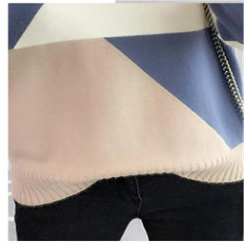 Contrast Color Autumn Winter Women Sweater 2018 New Long Sleeve Short Knitted Tops Half-Neck And Pullovers KnitwearQ1074 | Женская