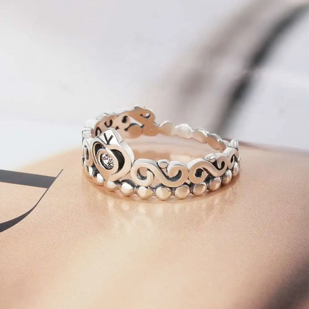 Женское кольцо на палец Винтажное из серебра 925 пробы с короной Подарок годовщину