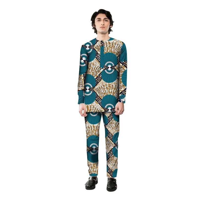 Handsome African Dress Men Sets Tops+Trousers Set Fashion Printing Clothing Festive Costume Clothes Customized | Мужская одежда