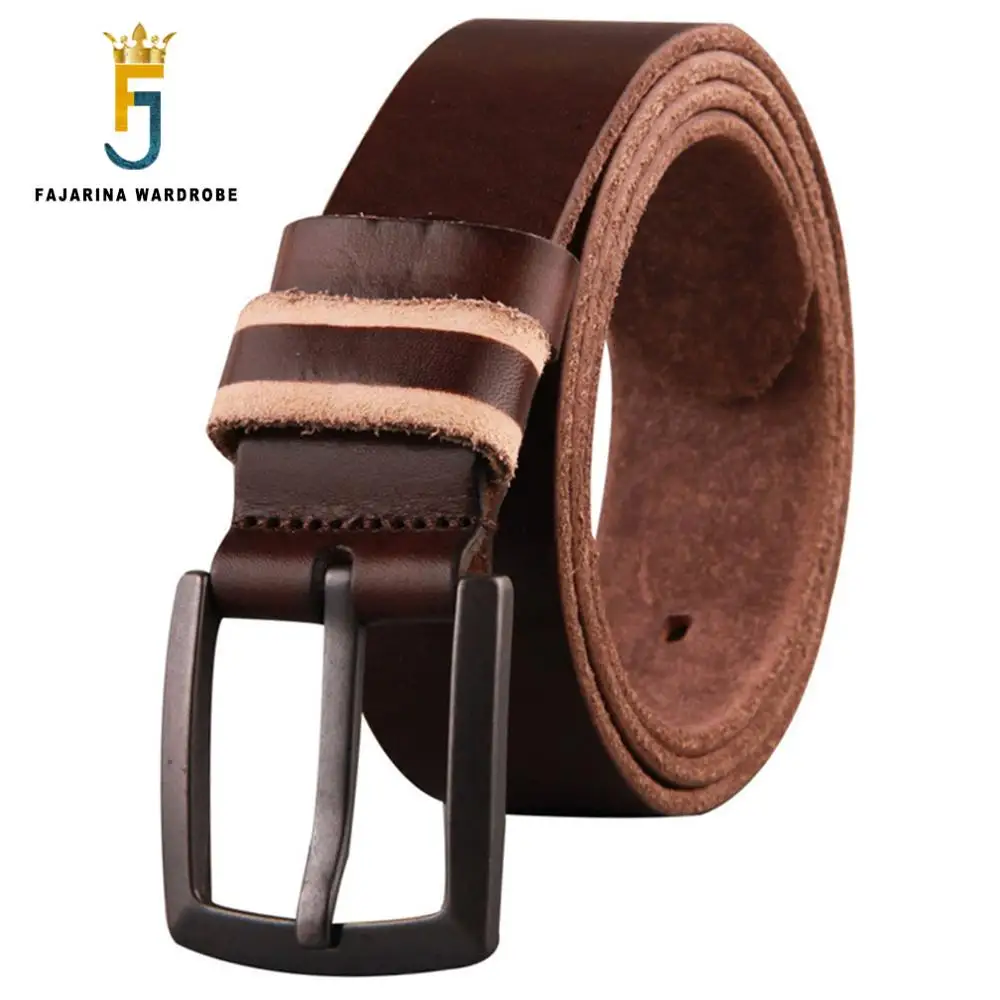 FAJARINA Men's Quality Pin Clasp Buckle Design Retro Style Man Belt Pure Solid Cowhide Leather Belts for Men Jeans N17FJ479