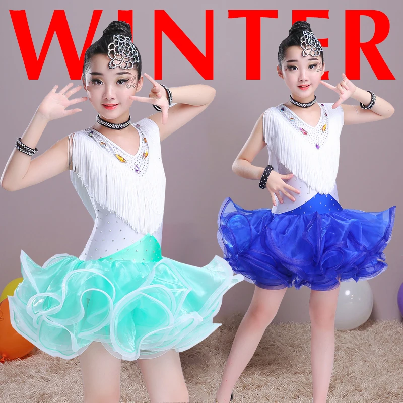 High Quality Children Latin Dance Dress for Competition Girls Tassel Vestidos Skirt Kids Ballroom Costume 90 | Тематическая одежда