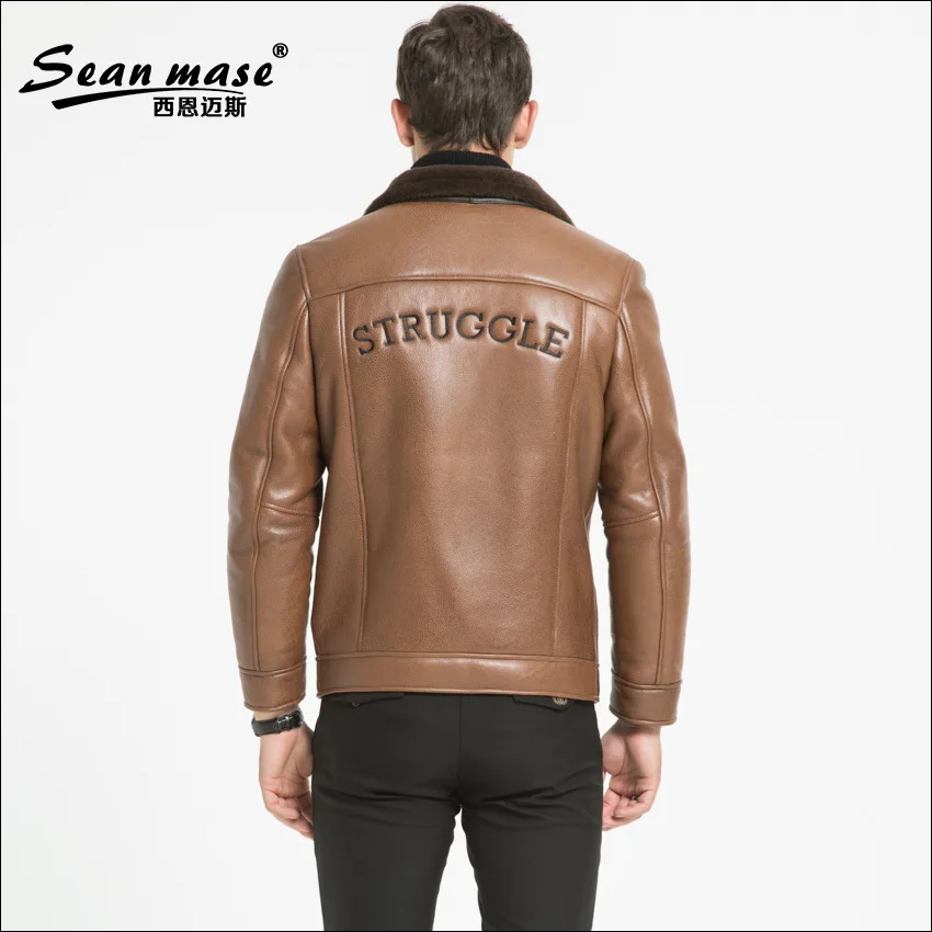 May Looks New Original Ecological Fur in Fall / Winter 2019 Men's Leather Jacket with Vertical lapels WS98 | Мужская одежда