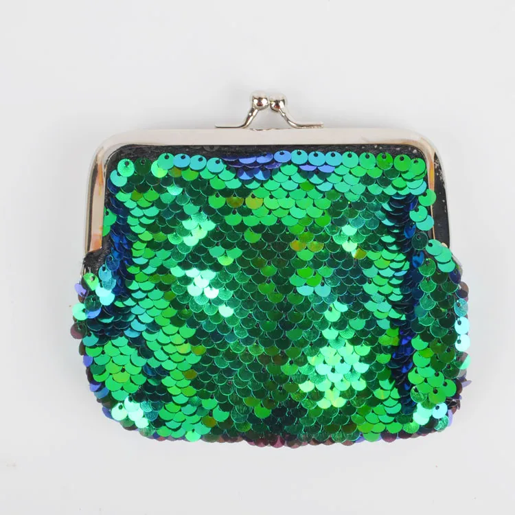 green Мини-кошелек, кошелек с пайетками и русалочкой для девочек, мини-кошелек, маленькая сумочка - Цвет: green