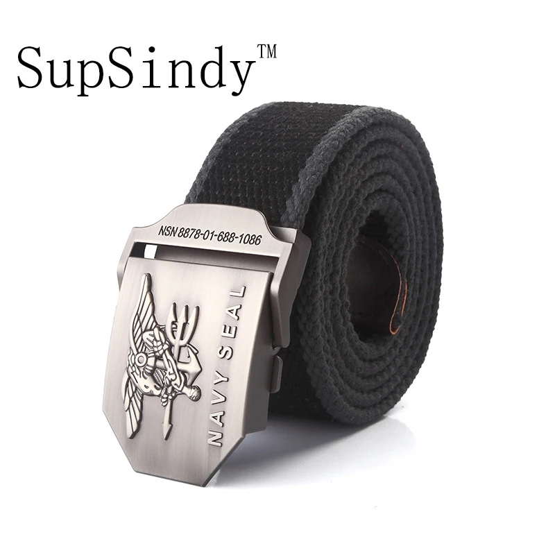 SupSindy men's canvas belt NAVY SEAL metal buckle military belt Army tactical belts for Male top quality men strap Black strips