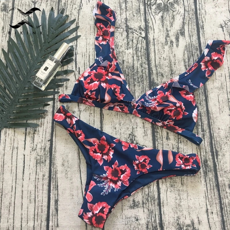 Bikinx бикини с оборками 2018 женский Глубокий v купальник пуш-ап сексуальная женская