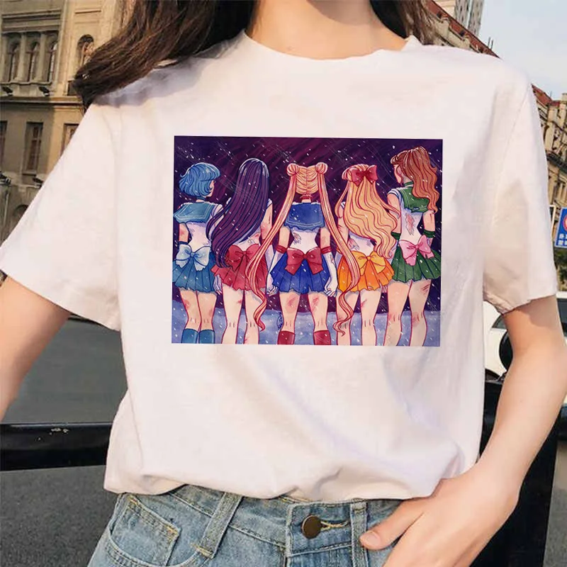 Сейлор Мун 90s забавная Футболка Harajuku одежда футболка Эстетическая кошка аниме Женская милая женская футболка Kawaii футболки Мода Ullzang