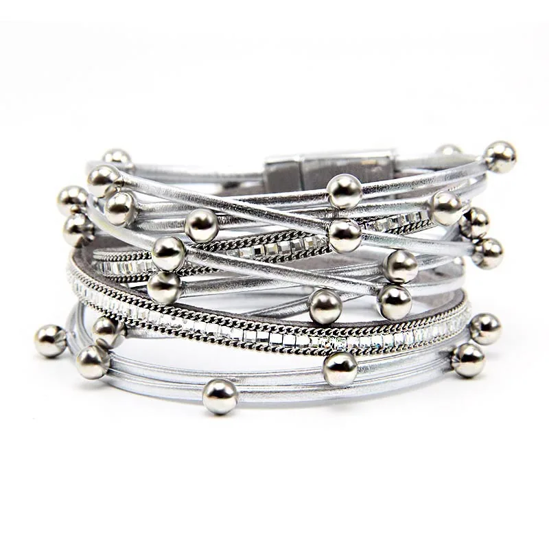 Женский браслет, сплав, магнитная застежка, многослойный кожаный браслет, плетеный браслет, манжета, браслет, ручная работа, ювелирное изделие для женщин и девушек