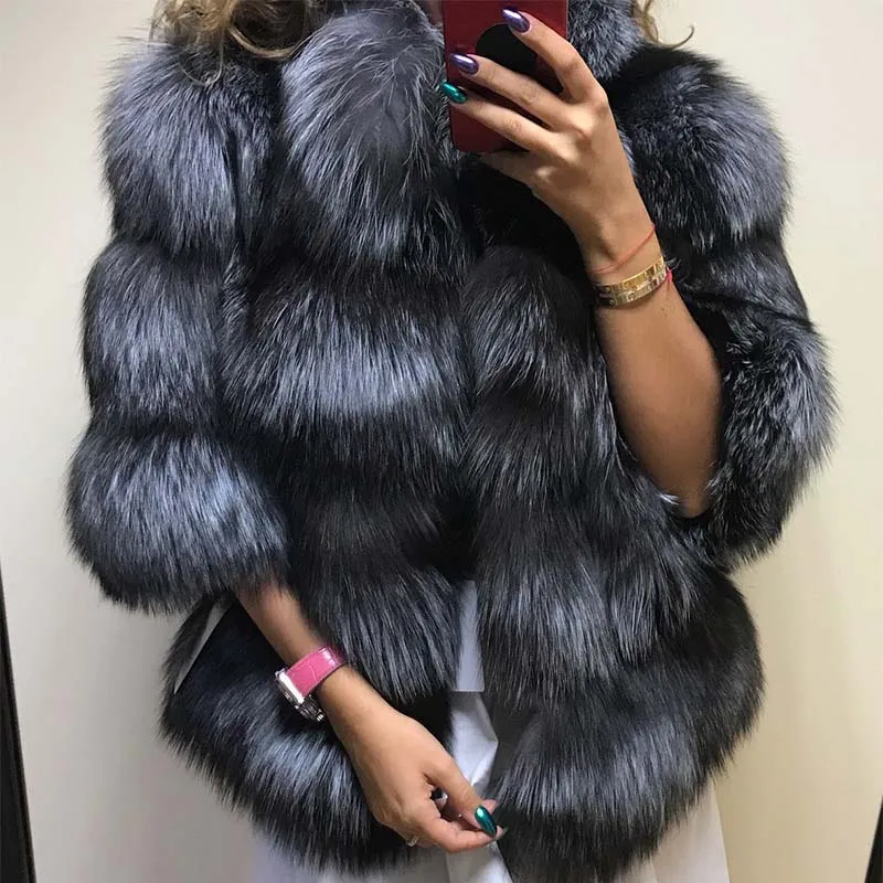 60cm coat length Теплое пальто из натурального меха с воротником-стойкой, роскошная Толстая куртка из меха лисы, пальто из натурального меха лисы для женщин, зимняя верхняя одежда - Цвет: 60cm coat length