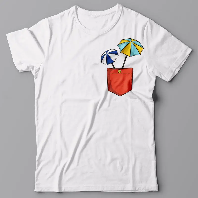 Мужская футболка с карманами и зонтиками Повседневная круглым вырезом забавная принтом|Мужские футболки| |