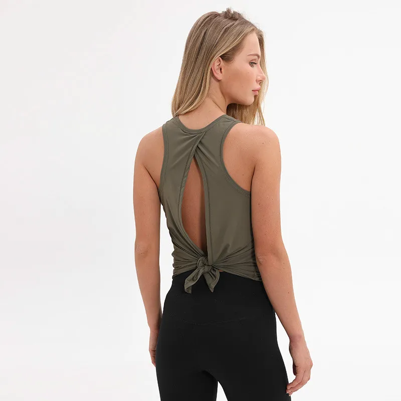 Army Green Цветные безрукавки для занятий спортом, фитнесом, безрукавки для женщин, свободный крой, майка для бега, тренировки, открытая спина, тренировочный жилет для йоги, XS-XL - Цвет: Army Green