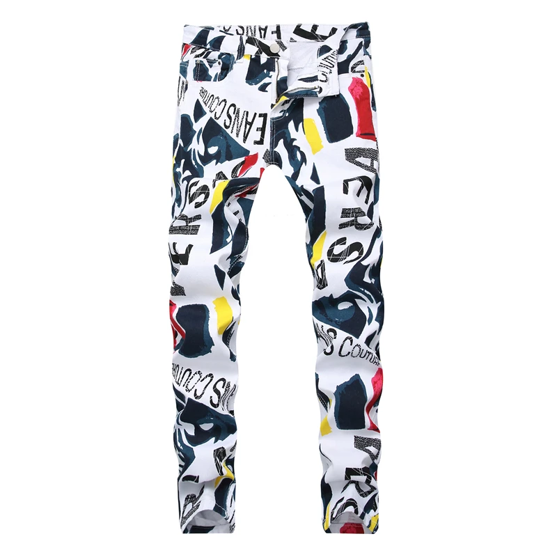 Мужские облегающие джинсы в стиле хип-хоп rock street wear белые с принтом граффити 2019 |