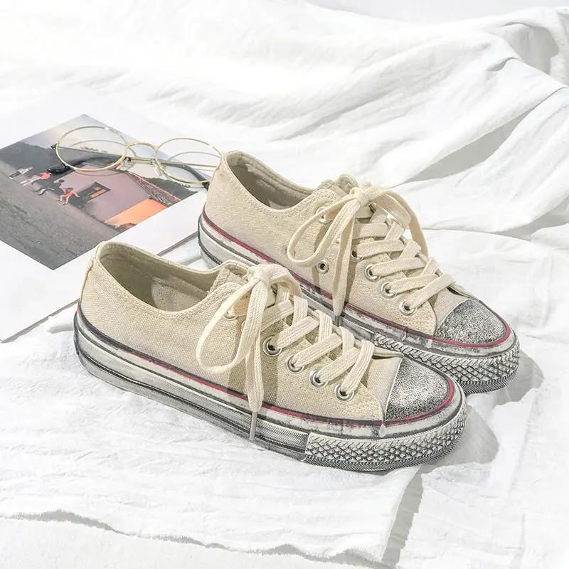 beige 8069 Новое поступление; модная женская парусиновая обувь; коллекция года; сезон весна; женские повседневные кроссовки на шнуровке с граффити; удобная женская обувь для отдыха - Цвет: beige 8069