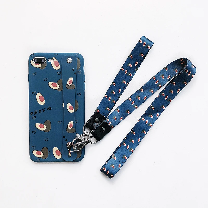 NEW for iPhone 6 6s plus 7 8 Holder Case Avocado Printed with Wrist Neck Strap XS MAX XR X Funda |