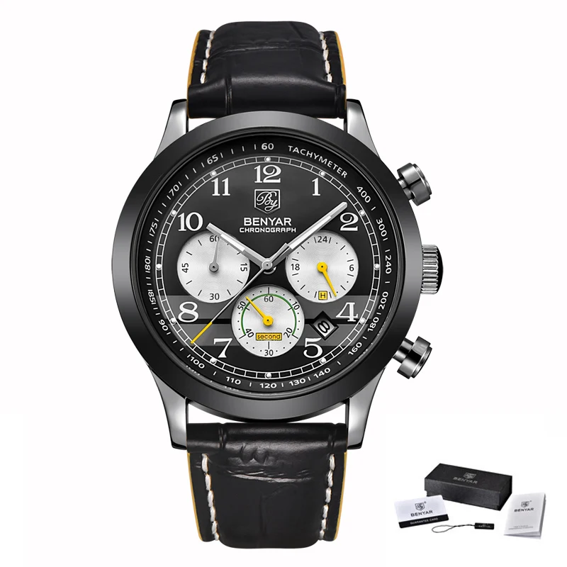 L black yellow B Benyar часы мужские роскошные брендовые многофункциональные кварцевые мужские s спортивные наручные часы погружение 30 М часы с кожаным ремешком в стиле кэжуал Relogio Masculino - Цвет: L black yellow B