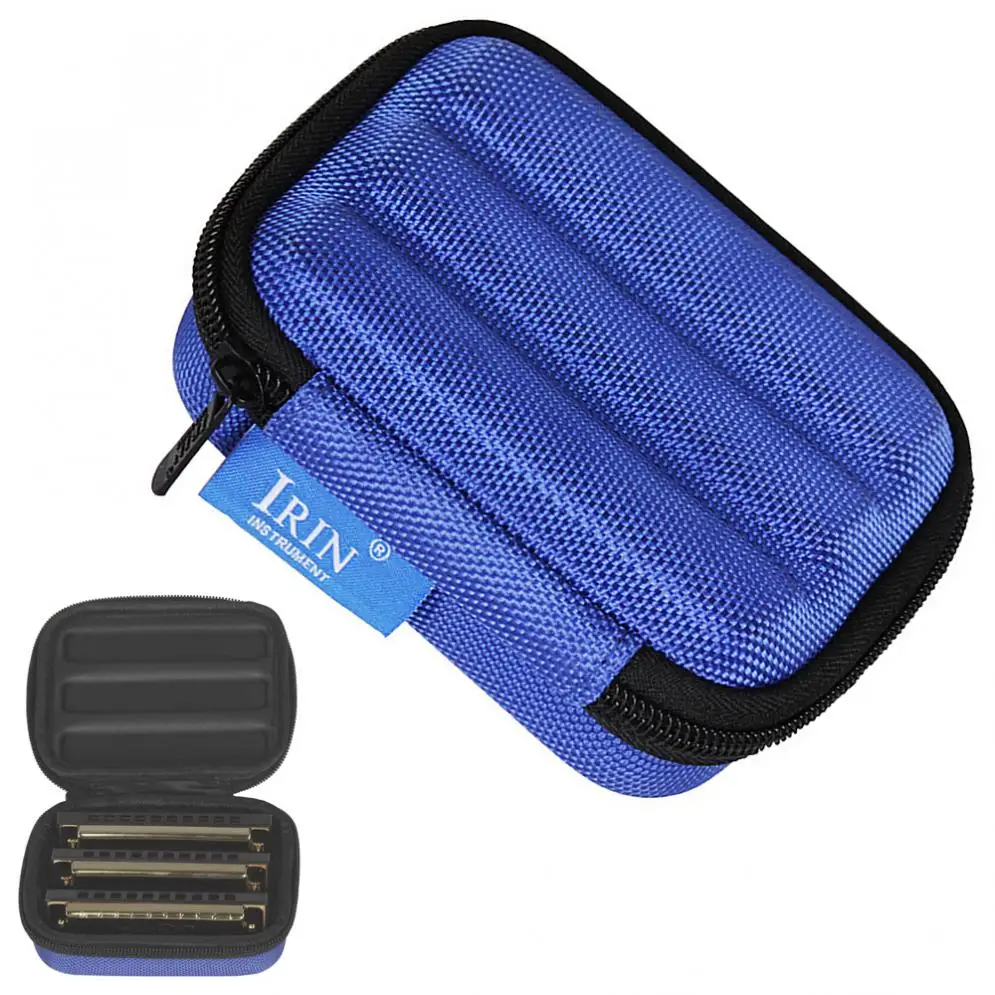 

Portable Blue Harmonica Storage Box Oxford Cloth Sponge Lightweight Shockproof Case for 10 Hole Harmonica