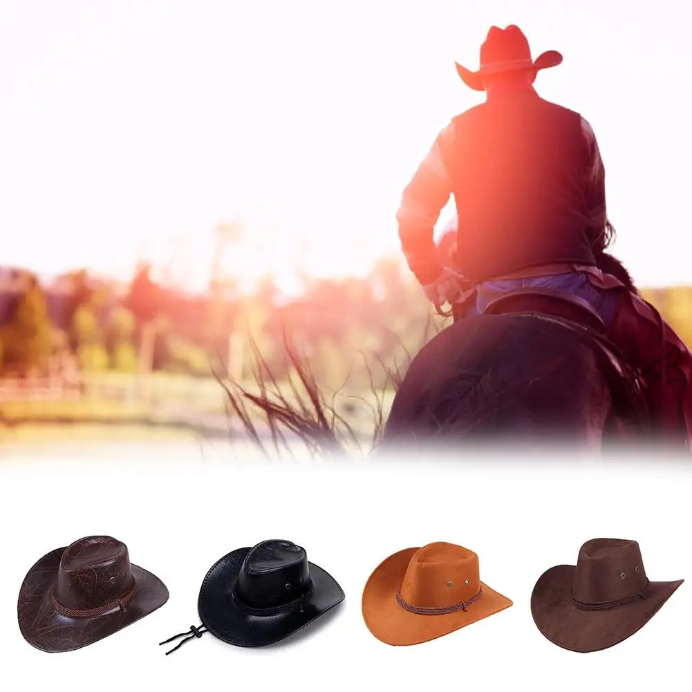 Western Cowboy Hat Leather Printed Faux Suede Three Ropes Along The Visor Men And Women Outdoor Hats Can Be Worn Ln All Seasons |
