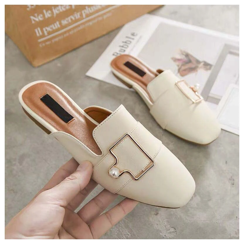 BEIGE A DONLEE QUEEN/женские тапочки на плоской подошве без застежки; женская повседневная обувь в британском стиле с пряжкой; сандалии на платформе; Chaussure; тапочки; большие размеры 35-42 - Цвет: BEIGE A