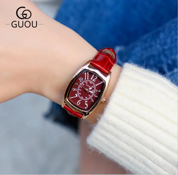 GUOU женские часы модные ретро прямоугольные маленькие водонепроницаемые кожаные