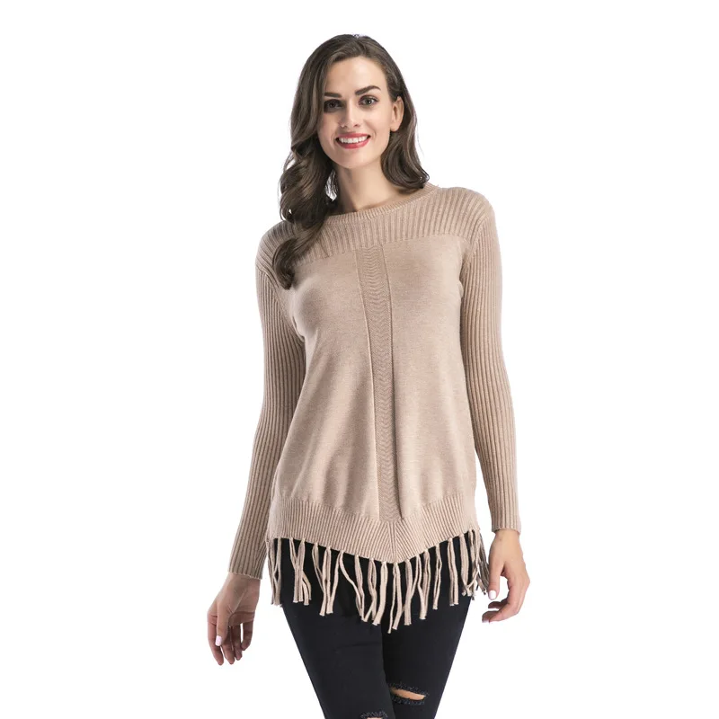 Women Round Neck Hem Tassel Thickening Long Sweater Women's Clothing Pullover Streetwear | Женская одежда
