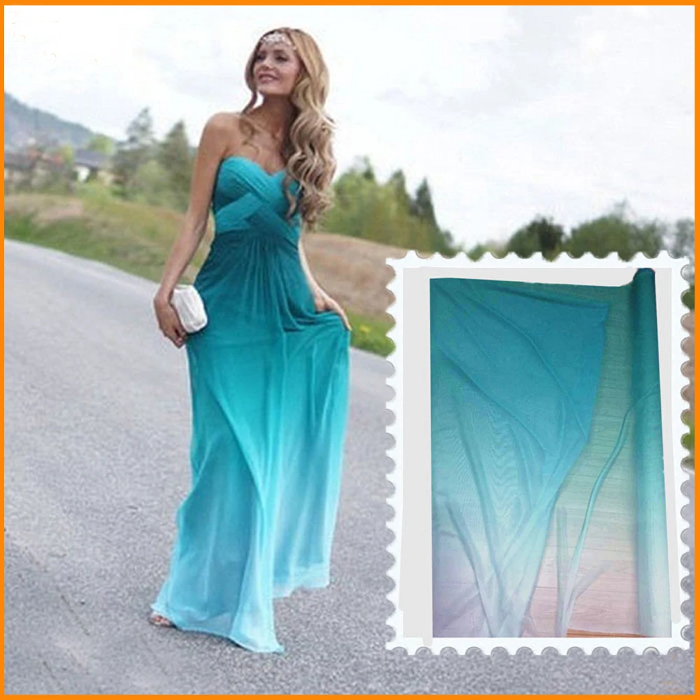 Зеленый Омбре шифон материал свадебное платье текстиль Tecido|chiffon material|chiffon tecidoombre