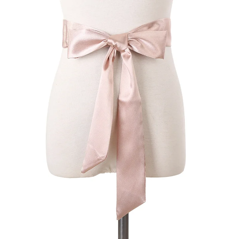 LightPink TOYOOSKY Новое поступление корейский узкий шелковый хлопковый пояс Женский однотонный бант тонкий ремень длинный ремень для женщин вечеринок элегантный 180 см - Цвет: LightPink