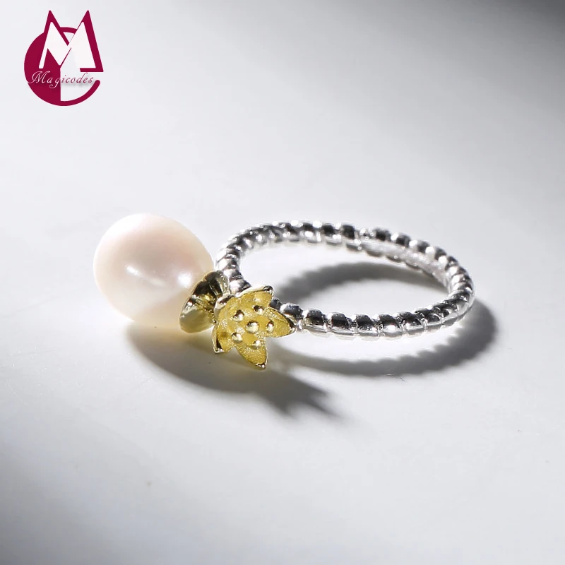 Женское кольцо с жемчугом бегемота регулируемое из 100% стерлингового серебра 925