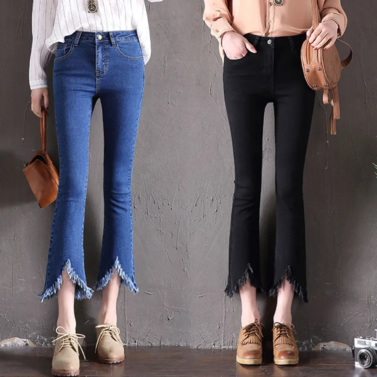 

2018 summer jeans woman new high waist jeans feminino Korean wide leg tassel pants women denim pants