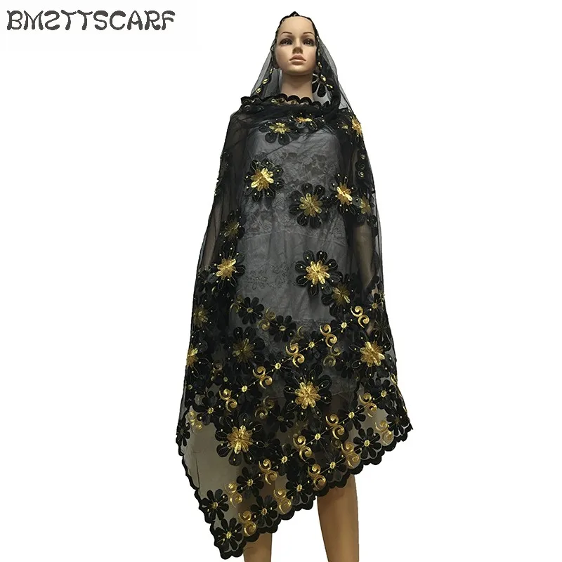 Новая африканская Женская шаль samll цветок дизайн вышивка большой шарф из тюли с