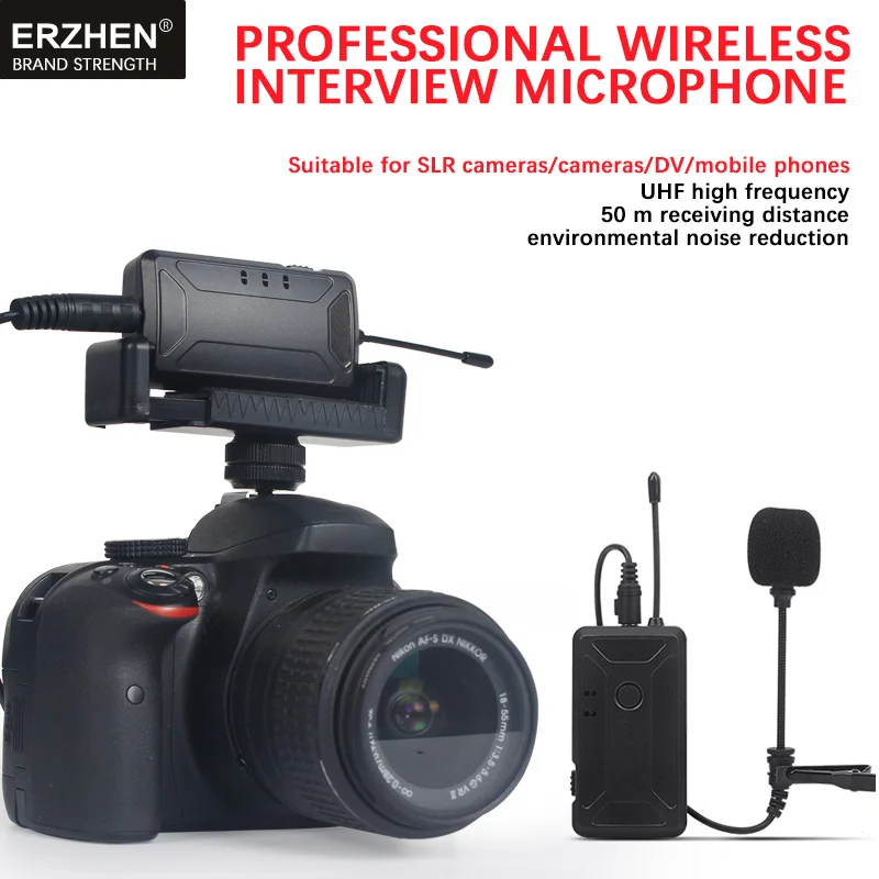ERZHEN 2,4G петличный нагрудный микрофонный конденсатор для камеры/телефона, беспроводной микрофон для гарнитуры 3,5 мм, видеокамера VLOG