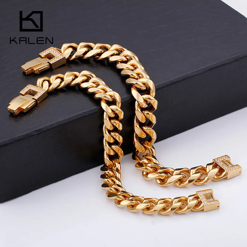 KALEN Италия Золото Нержавеющая сталь кубинские звенья цепи браслеты для мужчин