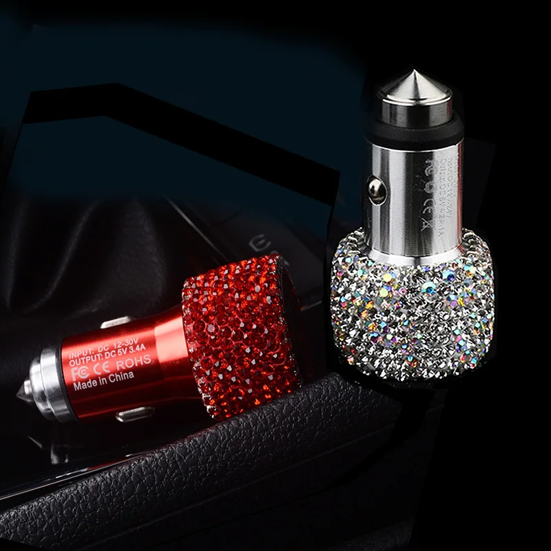 Автомобильное зарядное устройство Diamond Crystal с двумя USB-портами со светодиодным