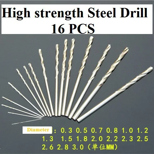 16PCS 0.3-3mm Mirco high speed Steel Twist Drill bit sets for Metal Wood Plastic Free Shipping Russia