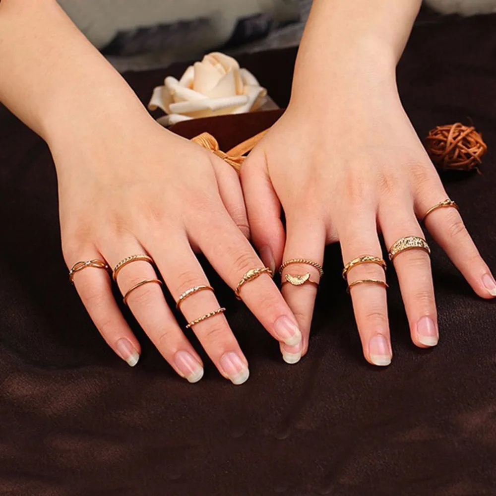 12 шт. женские богемные винтажные кольца набор золотых кристаллов цветок