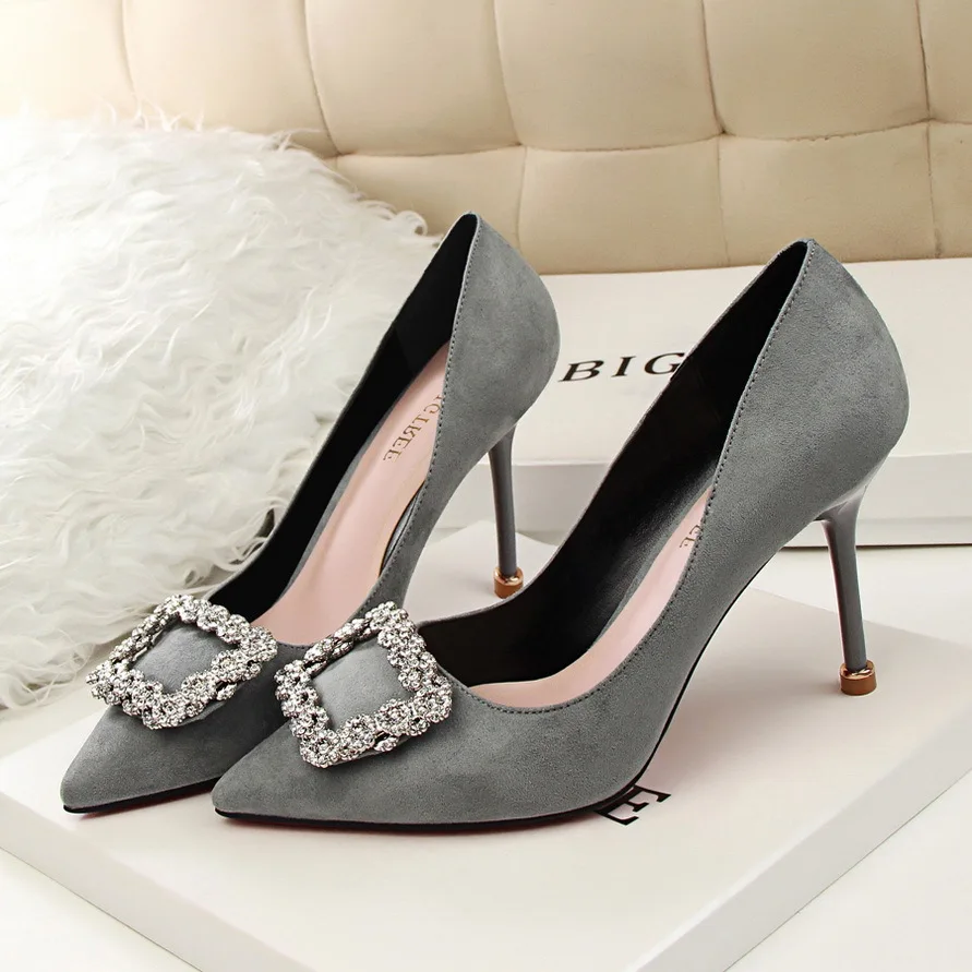 Модные женские свадебные туфли Стразы с квадратной пряжкой 90 мм на шпильках