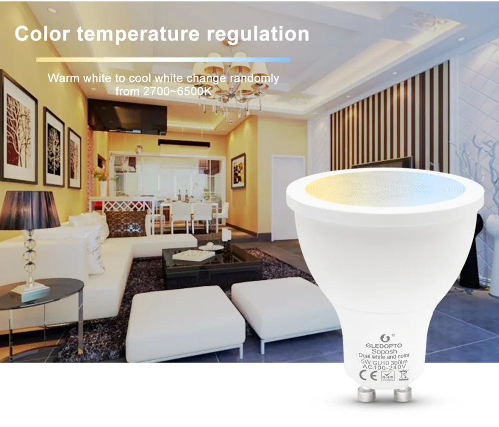 G светодиодный OPTO завод ZIGBEE ZLL 5 Вт RGBWW/CW GU10 светодиодный RGB+ двойной белый прожектор AC100-240V работы с amazon echo plus и ZIGBEE 3,0