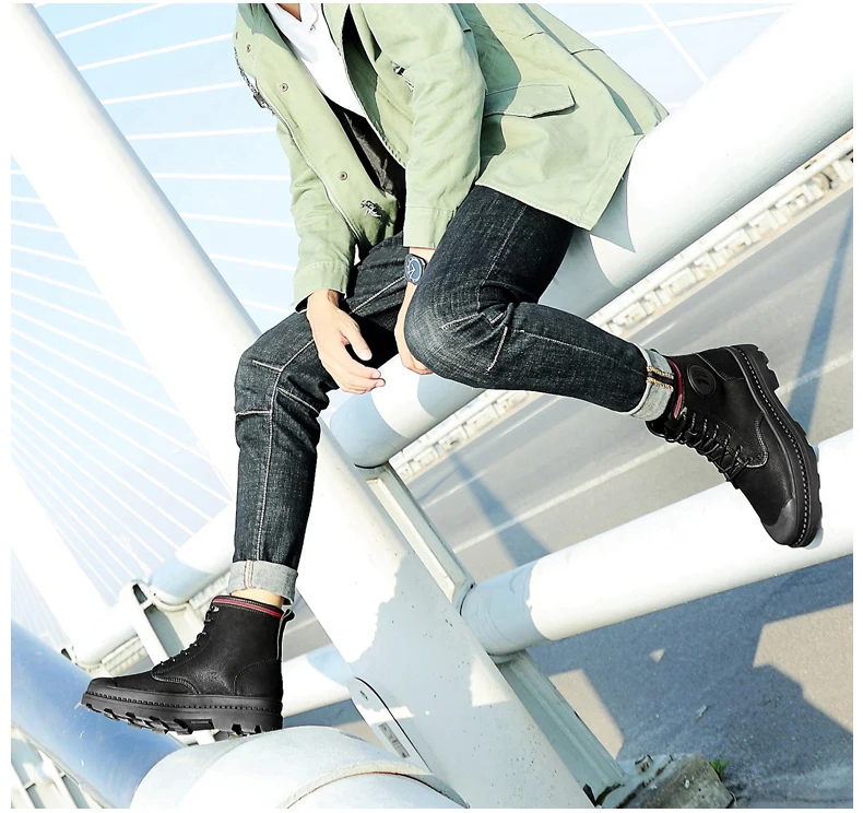 OZERSK New Hot Sale Men Work Shoes Autumn Genuine Leather Lace Up Boots Vintage Style Men Ankle Boots Luxury Casual Boots