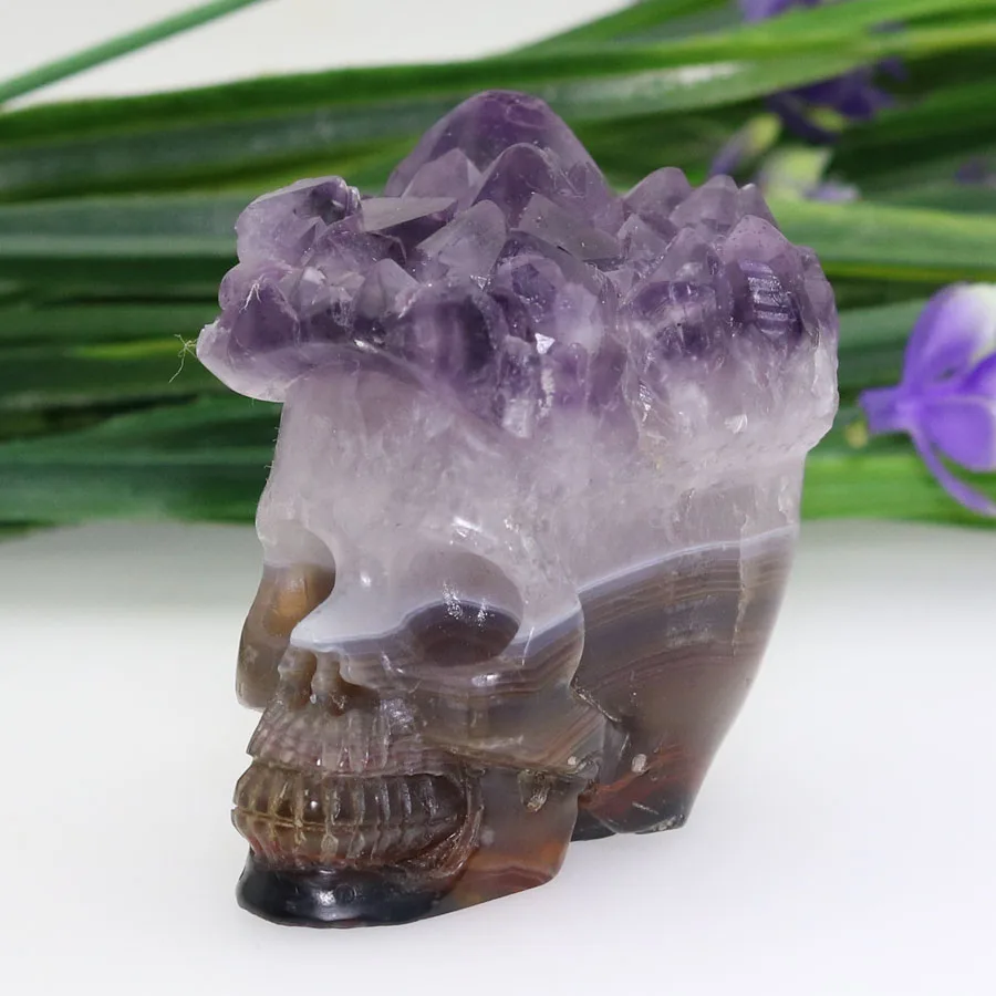 2.21 &quotАметист Geode Агат ручной резной Череп Кристалл реалистичные кристалл