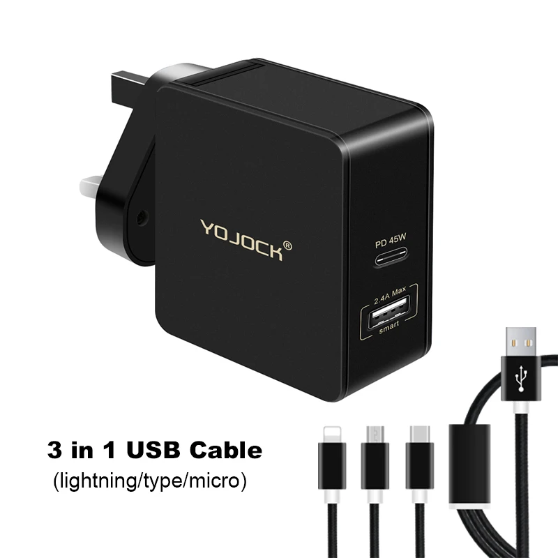 UK Зарядное устройство USB C, 57 Вт, USB, быстрая зарядка, 3,0 A, дорожное зарядное устройство для Apple MacBook, samsung, зарядное устройство для ноутбука - Тип штекера: UK
