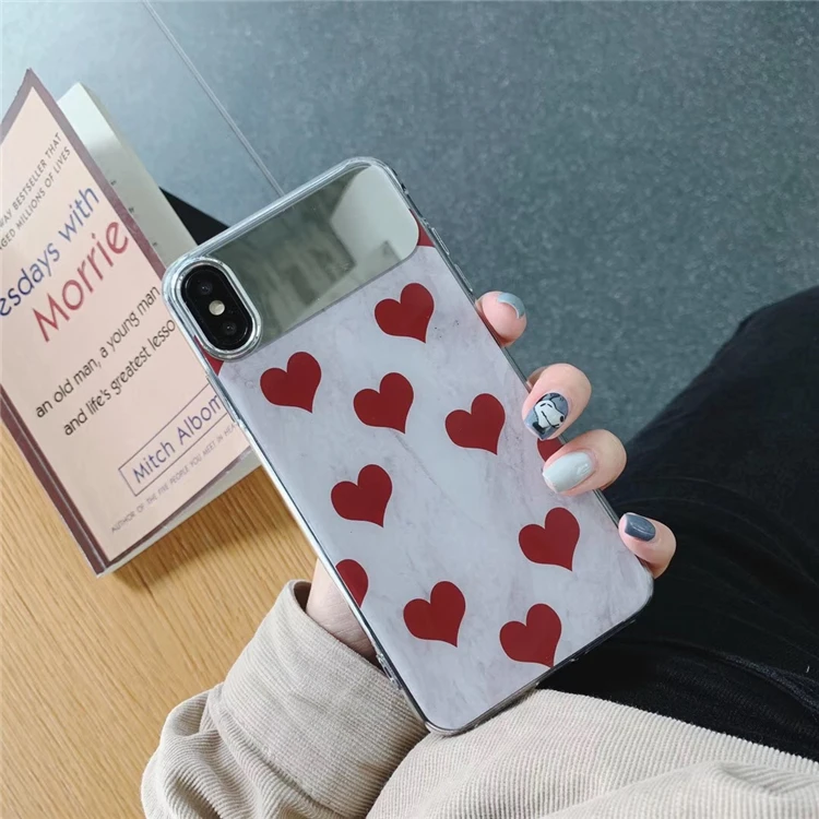 Gimfun Red Love Heart Mirror Phone Case for Iphone Xs Max Xr Dots Clear Tpu 6s 7 8plus X Soft Back Cover |