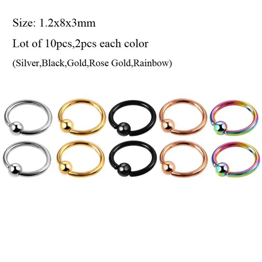 Style8 v 1.2x8x3mm 10 шт./партия, стальной нос сегментные кольца подковы серьги для бровей Язык Серьги CBR пирсинг Orelha спиральный для хряща Tragus ювелирные изделия - Окраска металла: Style8 v 1.2x8x3mm