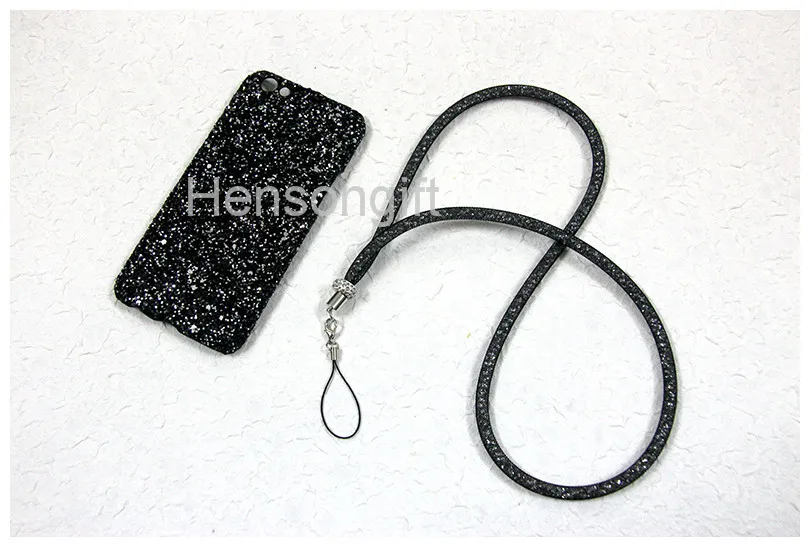black Кристалл Bling Key Lanyard ID значки держатели сетки пряжа мобильный шеи ремни создание цепи браслет 8 цветов - Цвет: black