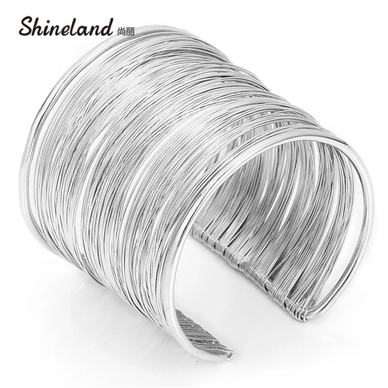 

Shineland Fashion Women's Metal Multilayer Statement Open Strings Wristband Unique Bangle&Bracelet Cuff Jewelry Punk Pulseira
