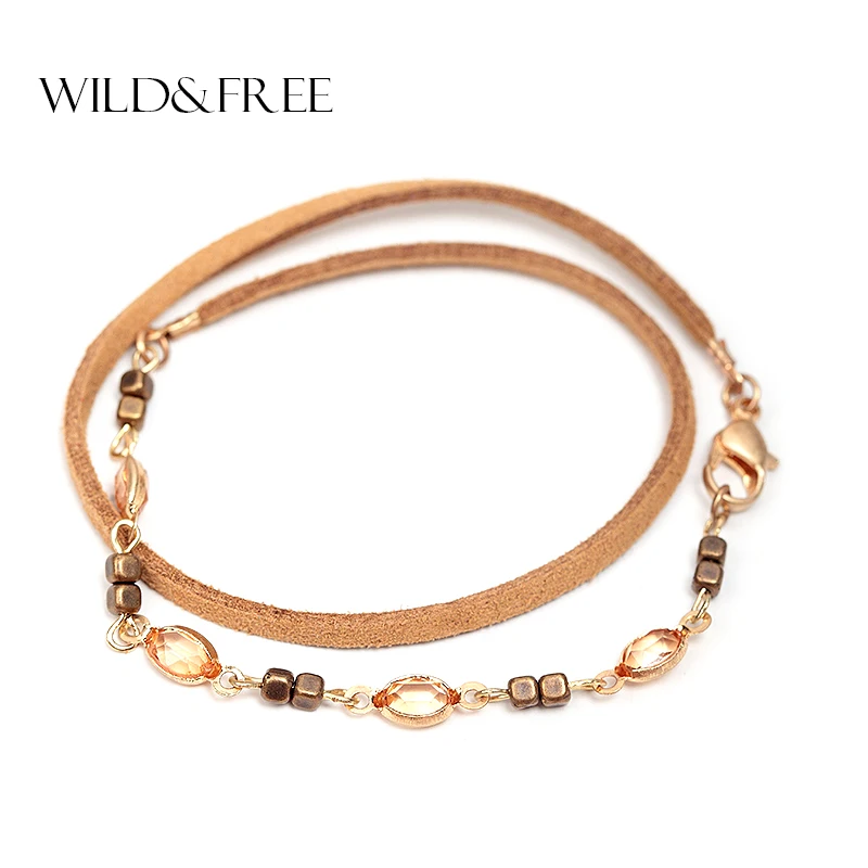 Многослойные Кожаные Браслеты Wild &amp Free для женщин винтажные браслеты-цепочки