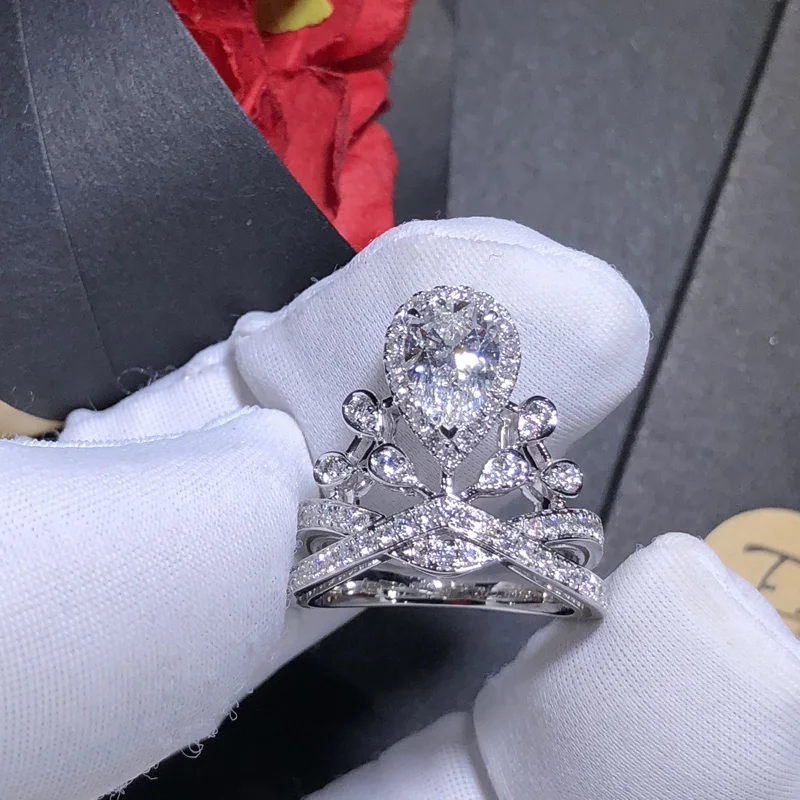 1 карат свадебное 100% Moissanite бриллиантовое кольцо подлинное 18K 750 Белое золото D Цвет