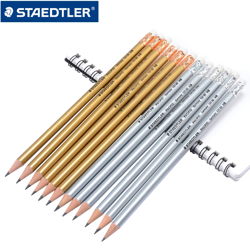 12 ручек в коробке STAEDTLER Золотой и Серебряный полюс с резиновой головкой карандаш