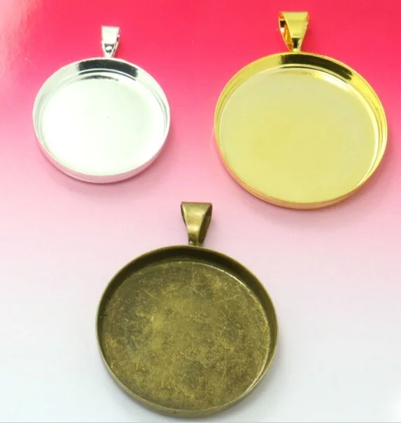 

Wholesale 100PCS with inner 25mm Silver/Gold/ Antique Bronze Plated Pendant Blanks Jewelry Circular high Bezel Setting tray