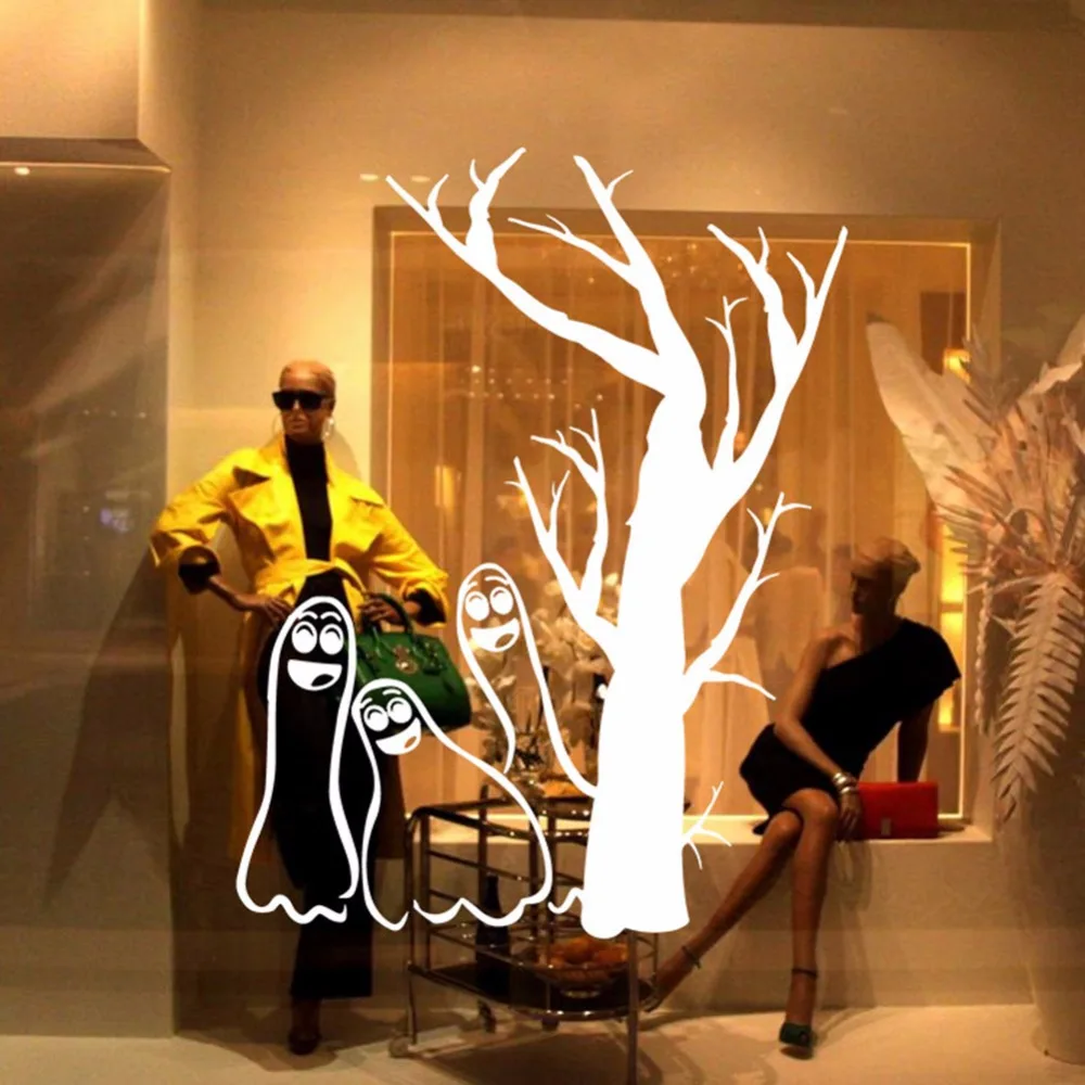 Черный белый Хэллоуин призрак дерево для детей Bar Club Декор стекла дома номер